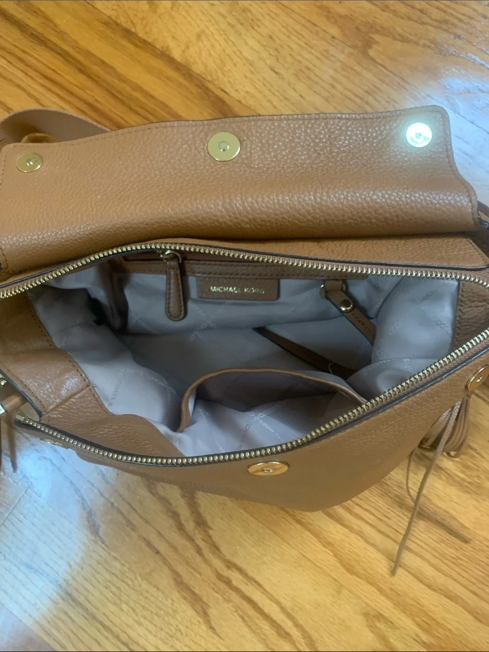 MICHAEL KORS Pebbled “Acorn” Leather Hobo Shoulder Bag with Gold Hardware